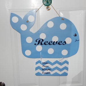 Whale Baby Hospital Door Hanger with Birth Announcement Plaque