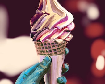 Icecream Instant Download Print | Soft Serve iPhone Wallpaper | Mystery sci-fi Painting | Imaginative Wall Art | Surreal playful home decor