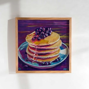 Blueberry Pancake Breakfast Wall Art Gift for Foodie Hotcake Painting Dining room decor Poster for kitchen Food fine art print image 4