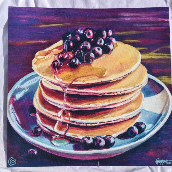 Blueberry Pancake Breakfast Wall Art  | Gift for Foodie | Hotcake Painting | Dining room decor | Poster for kitchen | Food fine art print