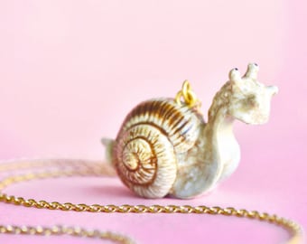 Snail Necklace • Porcelain Pendant • Work of Art • The Cutest Snail! • Collectible Gift • Heirloom Keepsake • Unique Gift