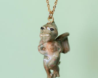 Porcelain Dragon Necklace • Hand-Painted Ceramic Pendant • Camp Hollow Animal Jewelry • Baby Dragon Mythic Gift
