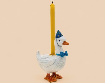 Blue Goose Cake Topper| Handcrafted Porcelain Figurine | Camp Hollow Collectable Heirloom Art | Birthday Candle Holder | Collect them All!