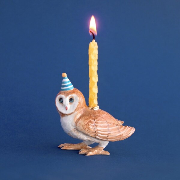 Barn Owl Cake Topper | Handcrafted Porcelain Figurine | Camp Hollow Collectable Heirloom Art | Birthday Candle Holder | Collect them All!