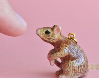 Porzellan Ratte Halskette • Handbemalter Keramikanhänger • Camp hohler Tierschmuck • Naturgeschenk