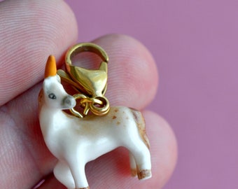 Ceramic Tiny Unicorn Charm | Hand-Painted Porcelain Animal Charm | Cute Unicorn Pendant Charm | Magical Animal Fantasy | Animal Charms