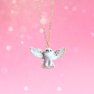 Golden Snowy Owl Necklace  | Handcrafted Porcelain Jewelry | Camp Hollow Collectible Heirloom Art | The Perfect Gift | Collect them all!