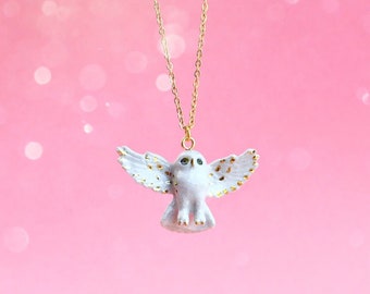 Golden Snowy Owl Necklace  | Handcrafted Porcelain Jewelry | Camp Hollow Collectible Heirloom Art | The Perfect Gift | Collect them all!