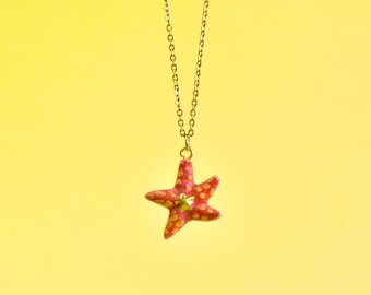 Porcelain Starfish Necklace • Hand-Painted Ceramic Pendant • Camp Hollow Animal Jewelry • Nature Gift