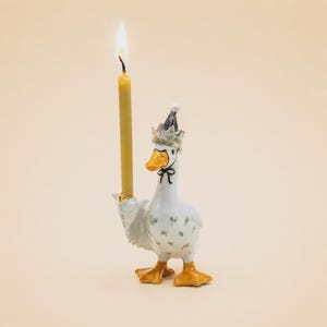 Handcrafted Porcelain GOODNIGHT GOOSE Figurine: Candle Holder Cake Topper Collectible Heirloom Keepsake Quality Souvenir Nostalgic Gift