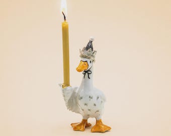Handcrafted Porcelain GOODNIGHT GOOSE Figurine: Candle Holder Cake Topper Collectible Heirloom Keepsake Quality Souvenir Nostalgic Gift