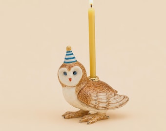 Barn Owl Cake Topper | Handcrafted Porcelain Figurine | Camp Hollow Collectable Heirloom Art | Birthday Candle Holder | Collect them All!