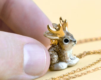 Gold Jackalope Necklace | Handcrafted Porcelain Jewelry | Camp Hollow Collectible Heirloom Art | The Perfect Gift | Collect them all!