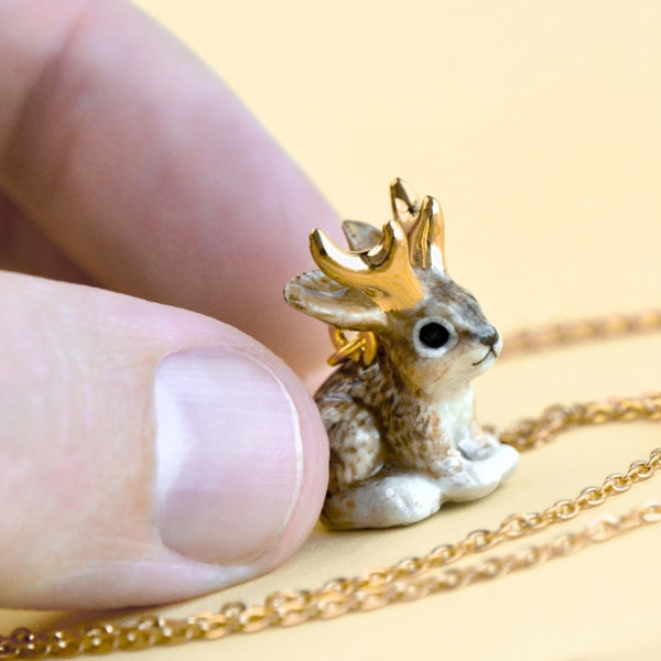 Gold Jackalope Necklace | Handcrafted Porcelain Jewelry | Camp Hollow Collectible Heirloom Art | The Perfect Gift | Collect them all!