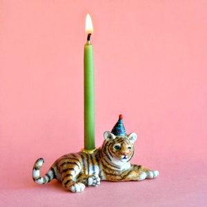 Year of the Tiger Cake Topper | Porcelain Figurine | Camp Hollow Collectable Heirloom Art | Birthday Candle Holder | Collect them All!