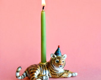 Year of the Tiger Cake Topper | Porcelain Figurine | Camp Hollow Collectable Heirloom Art | Birthday Candle Holder | Collect them All!