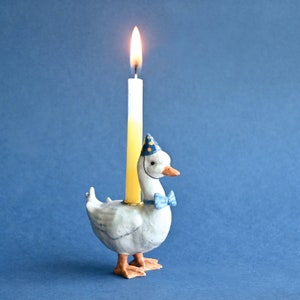 Goose Cake Topper| Handcrafted Porcelain Figurine | Camp Hollow Collectable Heirloom Art | Birthday Candle Holder | Collect them All!