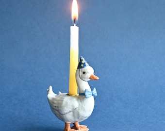 Goose Cake Topper| Handcrafted Porcelain Figurine | Camp Hollow Collectable Heirloom Art | Birthday Candle Holder | Collect them All!