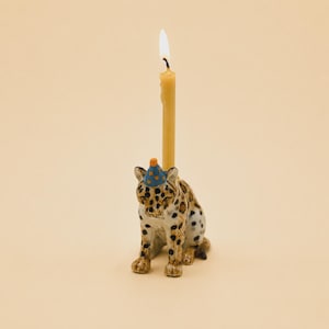 Jaguar Cake Topper | Handcrafted Porcelain Figurine | Camp Hollow Collectable Heirloom Art | Birthday Candle Holder | Collect them All!