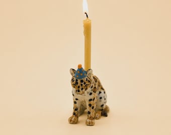 Jaguar Cake Topper | Handcrafted Porcelain Figurine | Camp Hollow Collectable Heirloom Art | Birthday Candle Holder | Collect them All!