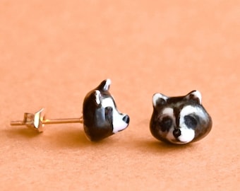 Porcelain Raccoon Earrings • Hand-Painted Ceramic Studs• Camp Hollow Animal Jewelry • Cottagecore Gift