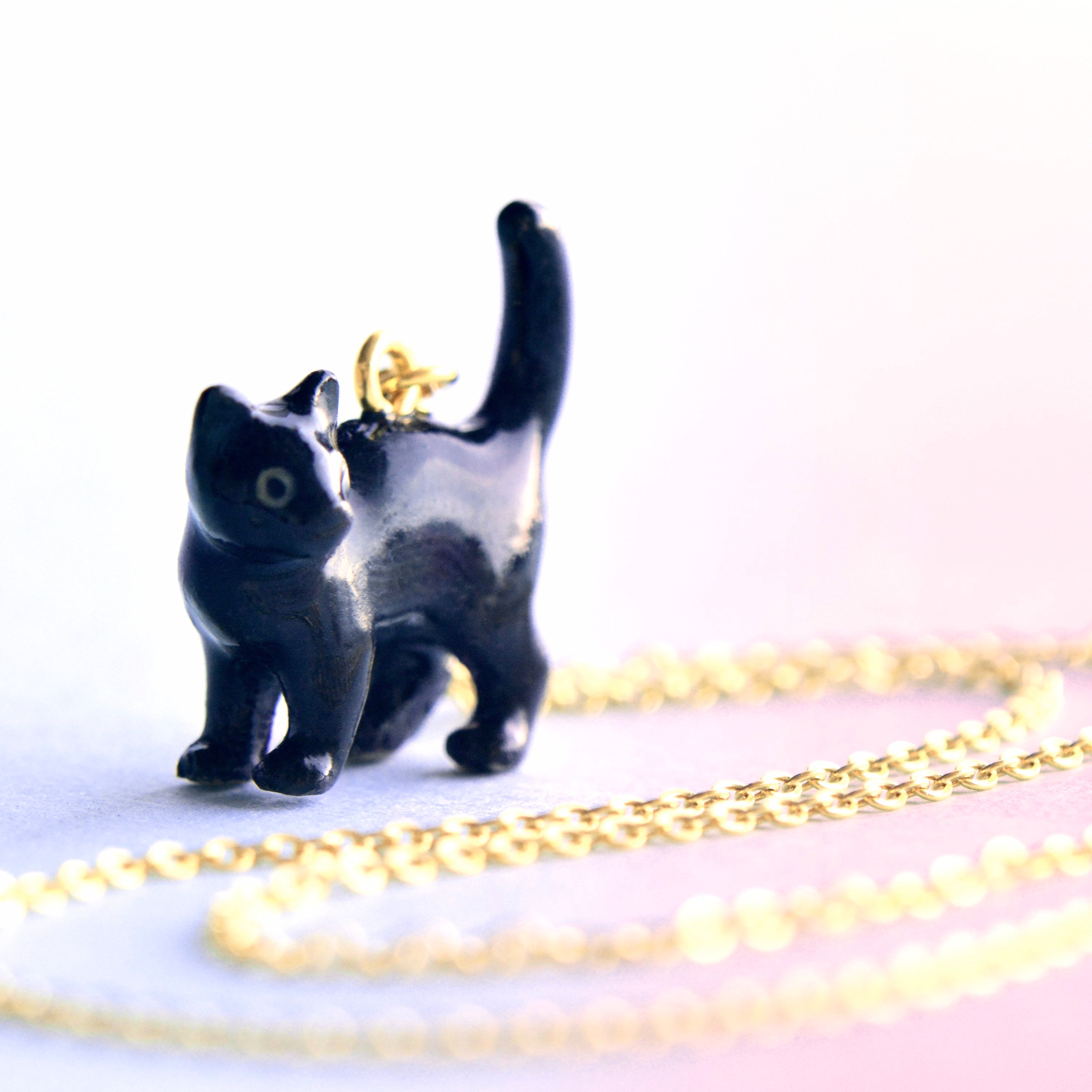 Black Cat Necklace Hand-painted 