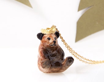 Bear King Necklace | Handcrafted Porcelain Jewelry | Camp Hollow Collectible Heirloom Art | The Perfect Gift | Collect them all!