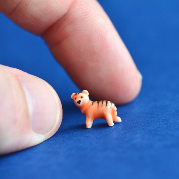Handmade Porcelain Tiniest Tiger Figurine | Miniatures Ceramic Tiger Figurine Animals Decor | Vintage Ceramic Miniature Tiger Figurine