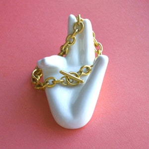 Gold Steel Chain Bracelet Charm Bracelet | Stainless Steel Toggle Clasp Chain | Chunky T-Bar Chain Link Bracelet (Charms Sold Separately)