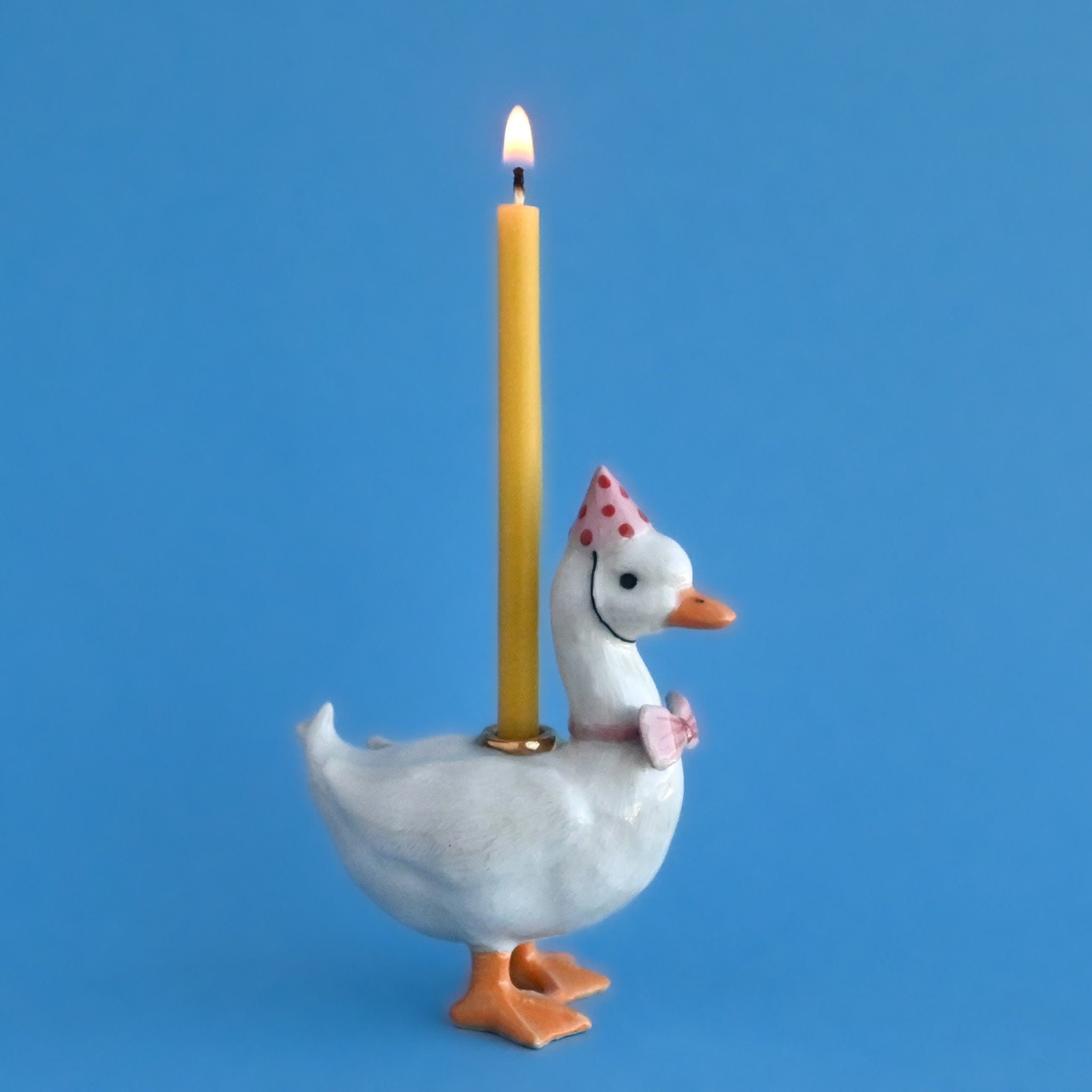 Pink Goose Cake Topper | Handcrafted Porcelain Figurine | Camp Hollow Collectable Heirloom Art | Birthday Candle Holder | Collect them All!