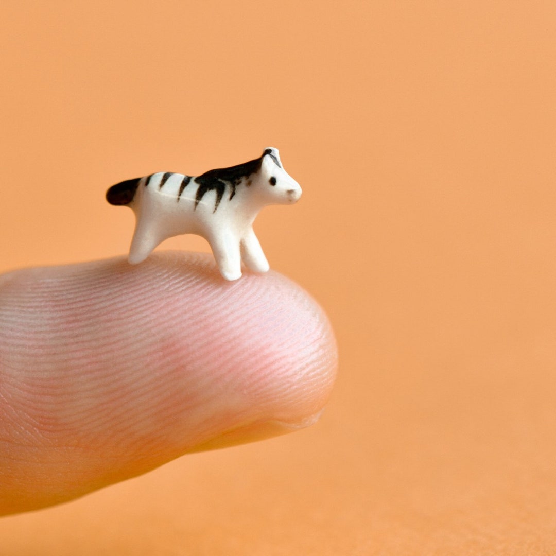 Tiny Vintage Bone Zebra Figurines Miniature Ceramic Decor Hand Painted
