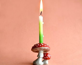 Mushroom Cake Topper | Handcrafted Porcelain Figurine | Camp Hollow Collectable Heirloom Art | Birthday Candle Holder | Collect them All!
