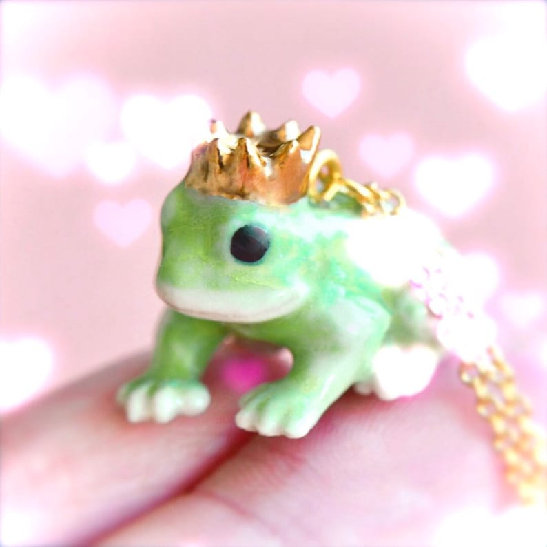 Frog Prince Necklace Handcrafted Porcelain Jewelry Camp Hollow Collectible Heirloom Art The Perfect Gift Collect them all image 1