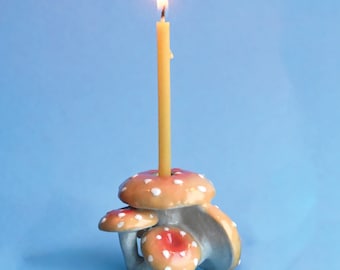 Orange Mushroom Cluster Cake Topper | Handcrafted Porcelain Figurine | Camp Hollow Art | Birthday Candle Holder | Collect them All!