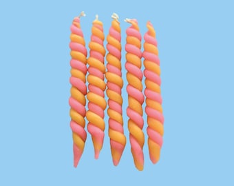 Juego de velas retorcidas rosas y amarillas (x5)