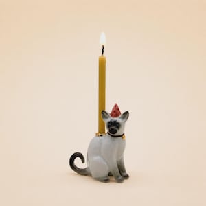 Siamese Cat Porcelain Cake Topper • Hand-Painted Ceramic Candle Holder • Camp Hollow  Animal Figures •