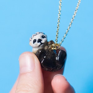 Spring Otter Necklace | Handcrafted Porcelain Jewelry | Camp Hollow Collectible Heirloom Art | The Perfect Gift | Collect them all!