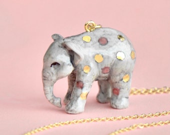 Polka Dot Elephant Necklace | Handcrafted Porcelain Jewelry | Camp Hollow Collectible Heirloom Art | The Perfect Gift | Collect them all!