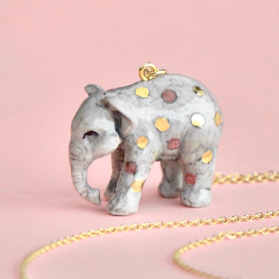 Polka Dot Elephant Necklace | Handcrafted Porcelain Jewelry | Camp Hollow Collectible Heirloom Art | The Perfect Gift | Collect them all!