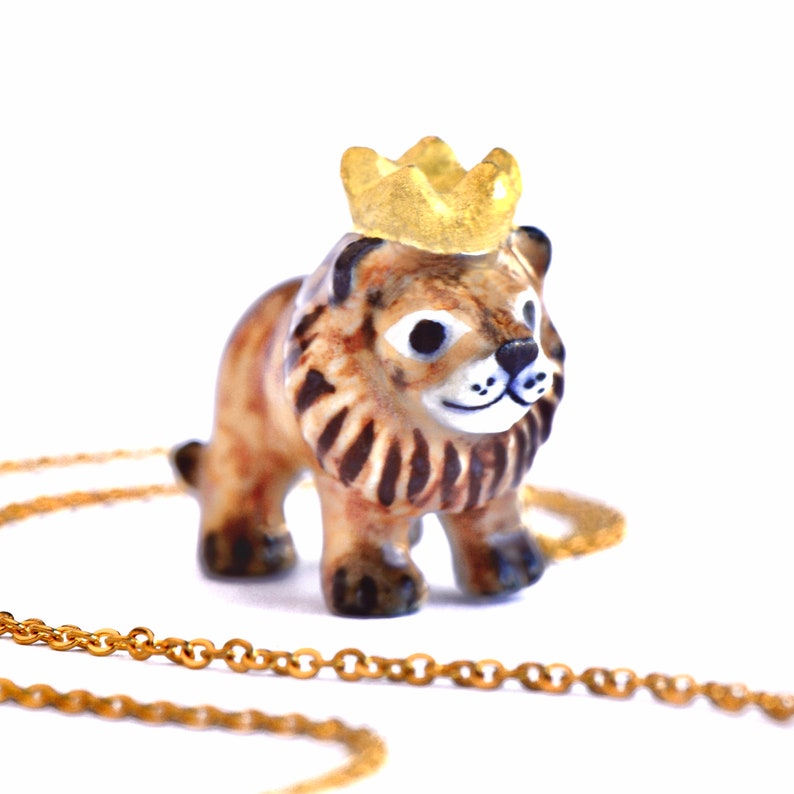 Lion King Necklace Leo the Star Hand Painted Porcelain Collectible Gift Come Explore Natures Imagination with Us AO014 image 2
