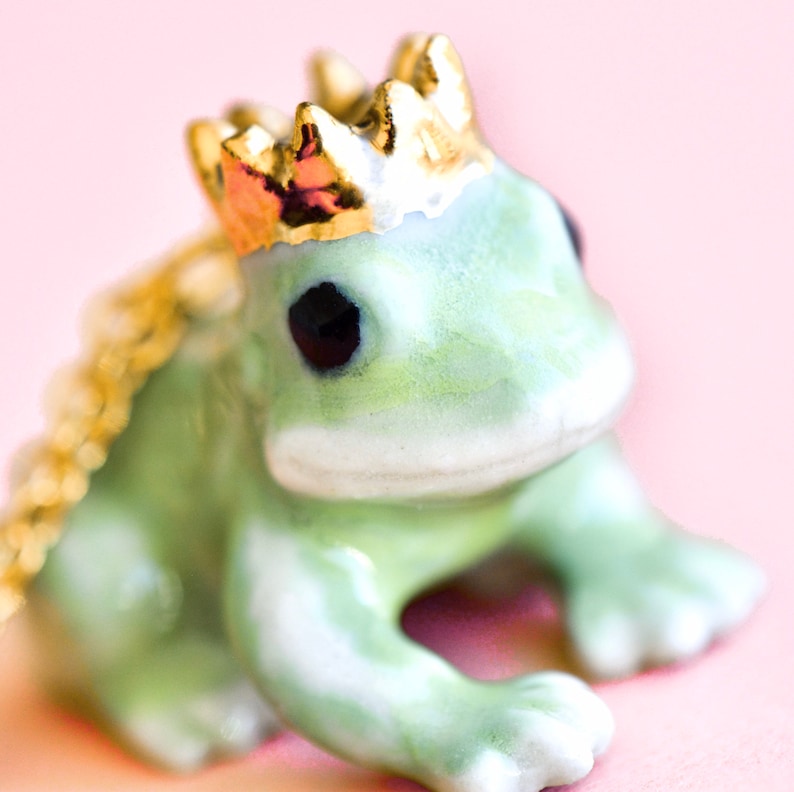 Frog Prince Necklace Handcrafted Porcelain Jewelry Camp Hollow Collectible Heirloom Art The Perfect Gift Collect them all image 2