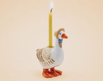 Handcrafted Porcelain MOTHER GOOSE Figurine: Candle Holder Cake Topper Collectible Heirloom Keepsake Quality Souvenir Nostalgic Gift