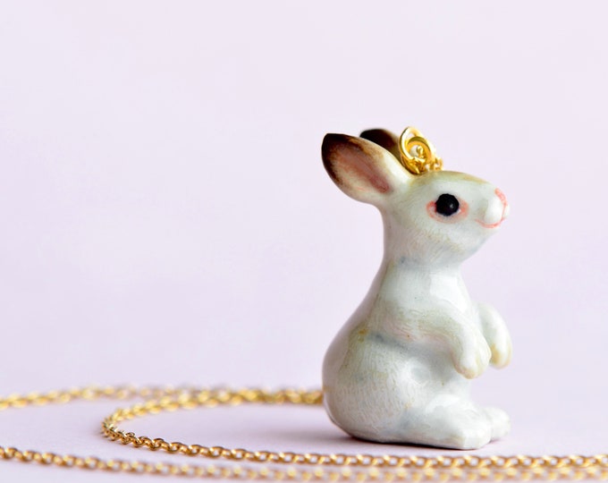 Rabbit Ceramic Pendant With 22k Real Gold Details and Gold - Etsy