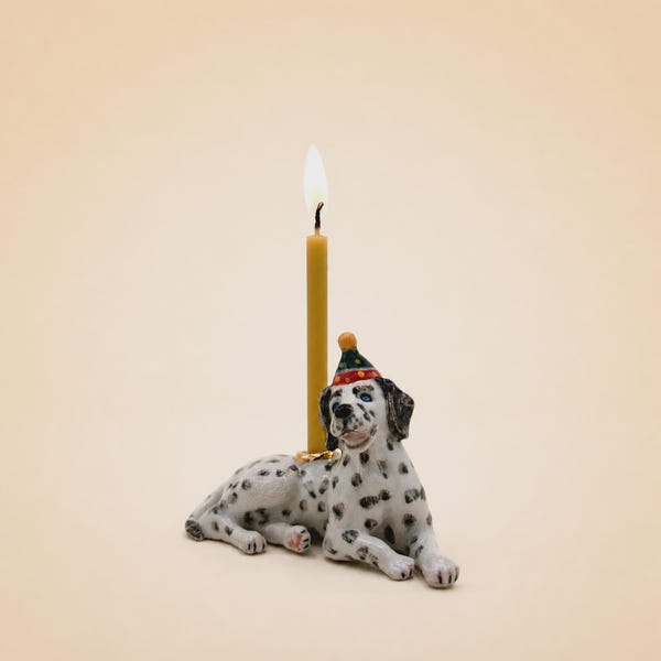 Porcelain Dalmatian Cake Topper • Hand-Painted Ceramic Candle Holder • Camp Hollow Animal Decor • Dog Gift
