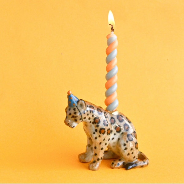 Jaguar Kuchen Topper | Handgefertigte Porzellan Figur | Camp Hohle Sammlerstücke Erbstück Kunst | Geburtstagskerzenhalter | Sammle sie Alle!