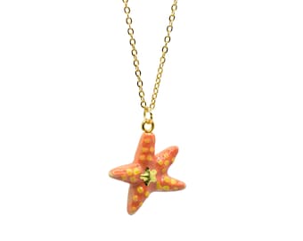 Porcelain Starfish Necklace • Hand-Painted Ceramic Pendant • Camp Hollow Animal Jewelry • Nature Gift