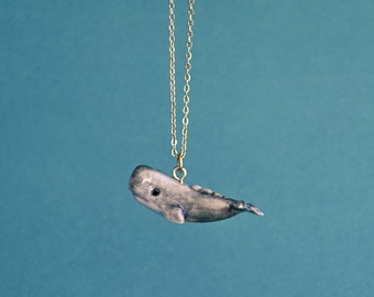 Sperm Whale Necklace • Handcrafted Porcelain Jewelry • Miniature Figurine • Collectible Jewelry • Gift