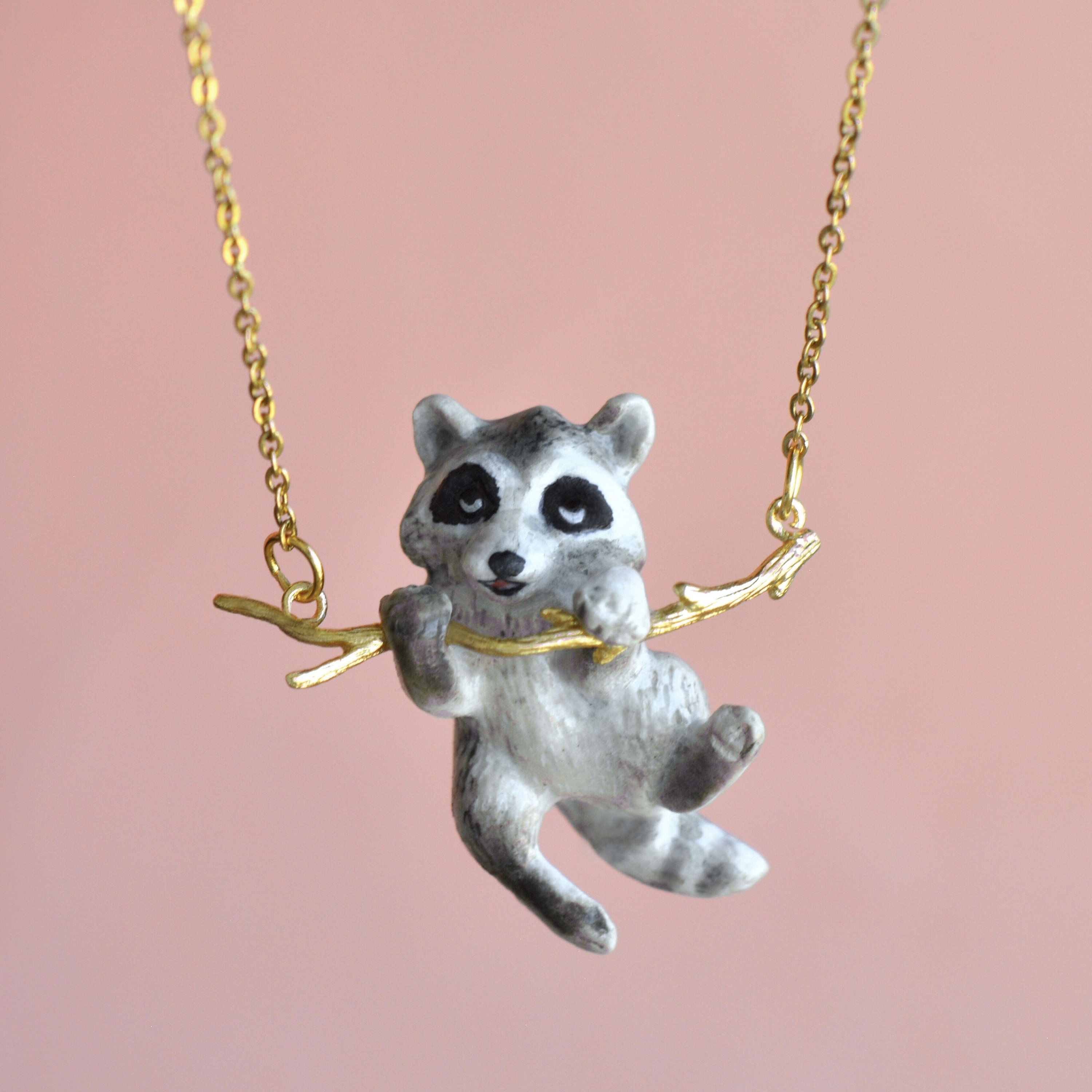 Raccoon Necklace Handcrafted Porcelain Jewelry Camp Hollow