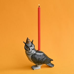 賢いフクロウのケーキトッパー | 手作り磁器の置物 | キャンプホローの収集価値のある家宝アート | バースデーキャンドルホルダー | 全部集めよう!