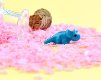 Tiny Triceratops Wish Bottle Miniature Art Figurine  | Rare Triceratops Dinosaur Tiny Miniature Figurine | Porcelain Triceratops Figure